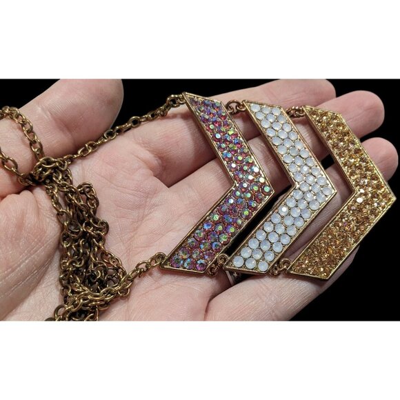 Whimsical Glam Multi Chevron Rhinestone Pendant Necklace - Picture 3 of 8